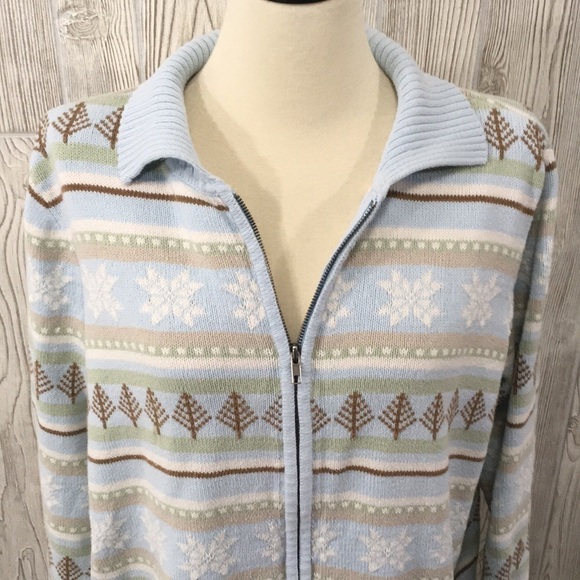 CHEROKEE Winter Snow Holiday Zip Sweater 14W/16W Plus Size Light Blue - Picture 2 of 8